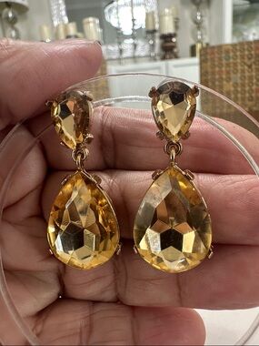 🧡Gold-Tone Amber Teardrop Dangle Earrings - Elegant🧡
